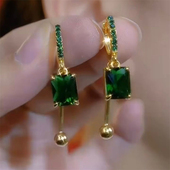 轻奢高级感几何绿色水晶耳环女小众时尚 设计耳扣优雅百搭耳饰耳坠