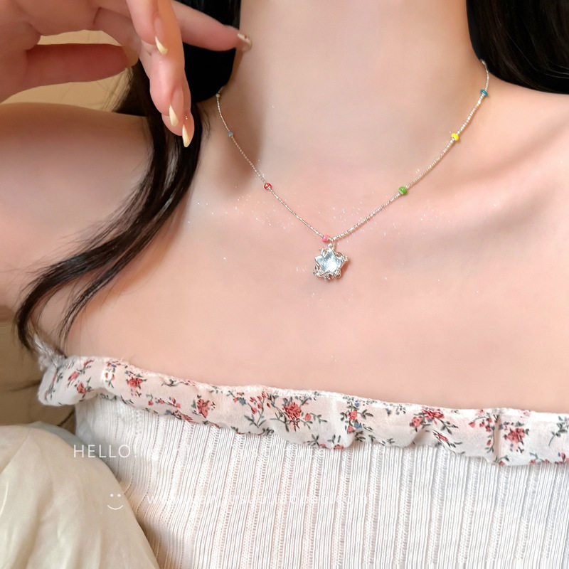 海洋之星~蓝色星星串珠项链女小众设计感锁骨链海边度假风配饰品图片