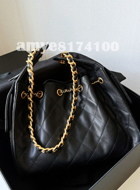 鱼子酱牛皮小香风25bag hobo单肩腋下菱格链条托特包抽绳水桶包女