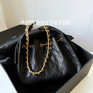 鱼子酱牛皮小香风25bag hobo单肩腋下菱格链条托特包抽绳水桶包女