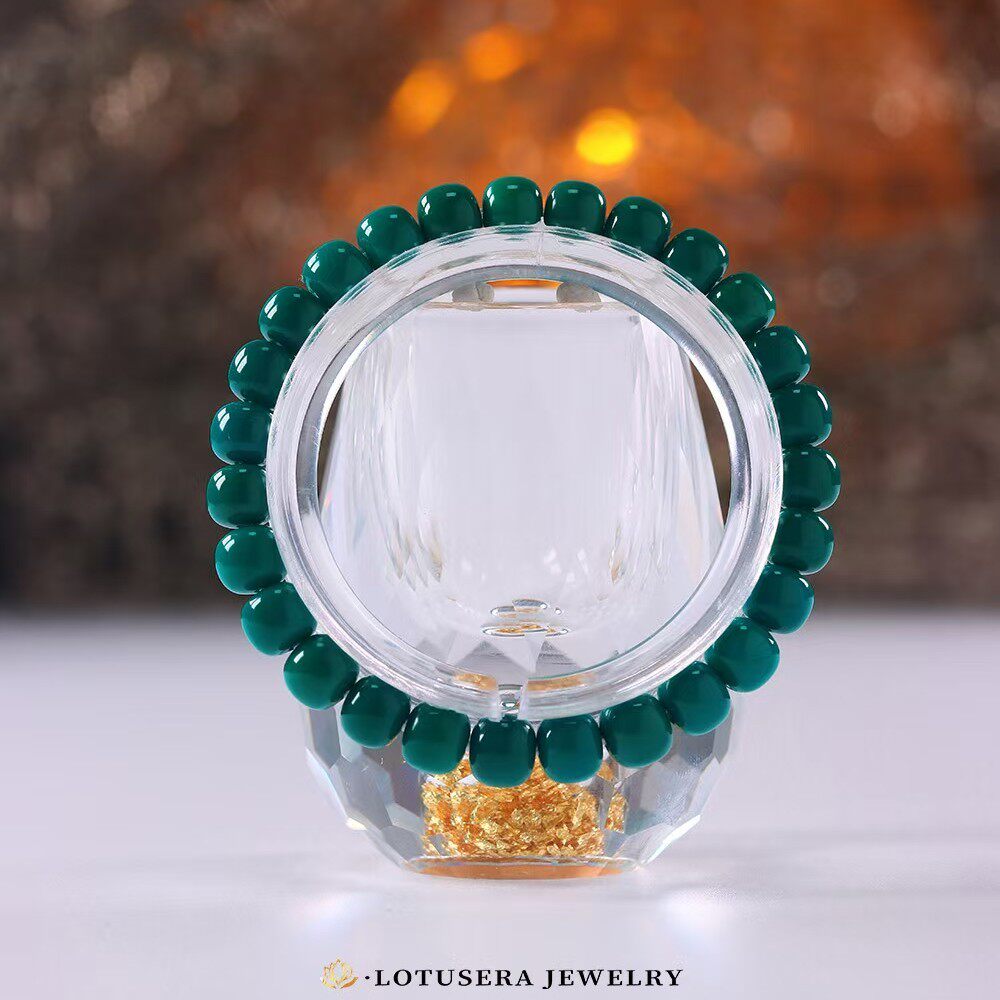 【御松莲心】老型手串丫角山原矿绿松石地狱绿玻璃瓷玉化料单圈