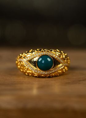 天使之眼丫角山绿松石18K金戒指