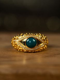 【御松莲心】“天使之眼”戒指丫角山原矿绿松石18k金镶多样性发