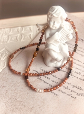 【金沙】ANZHI原创设计复古中国风新中式手工项链女链珍珠金沙石