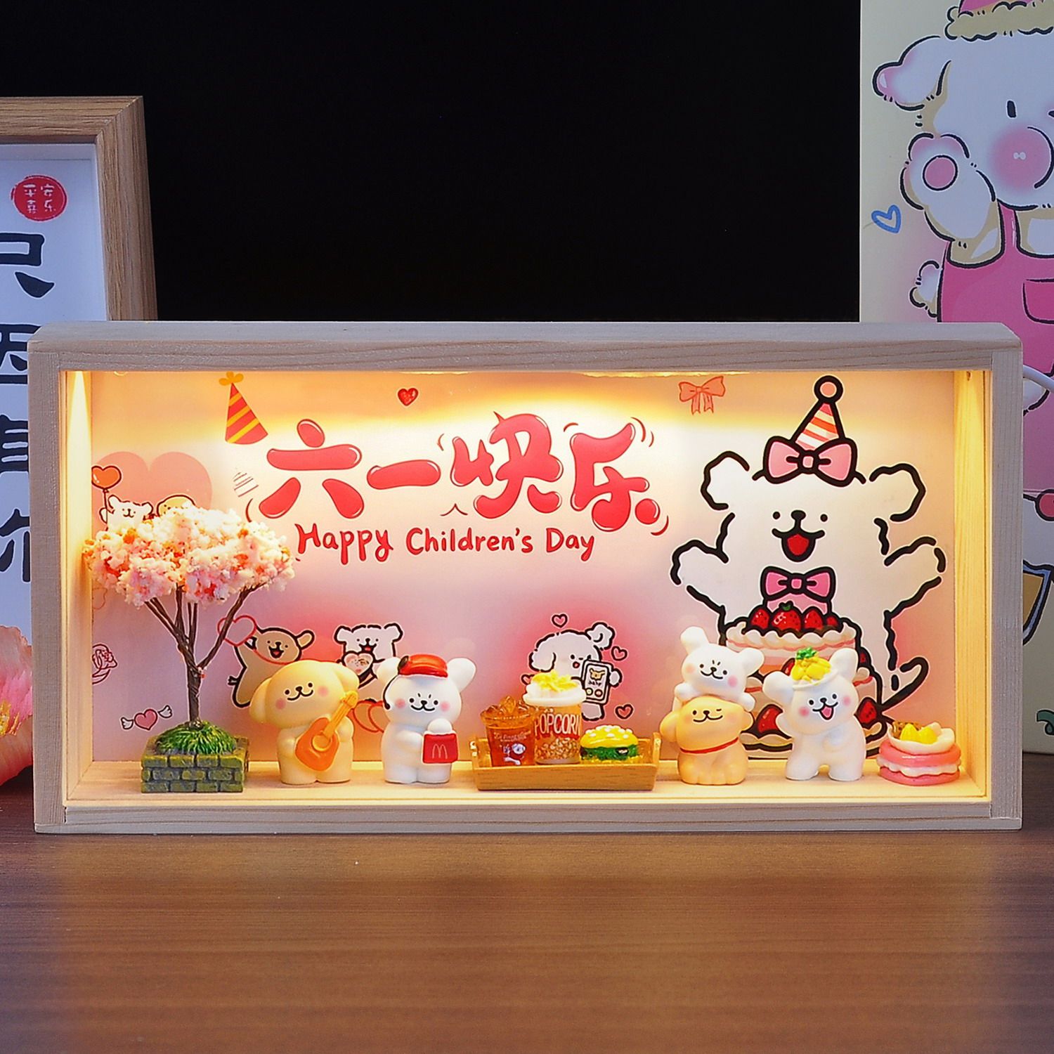线条小狗小夜灯摆件手办送闺蜜男女朋友孩子生日礼物六一儿童节
