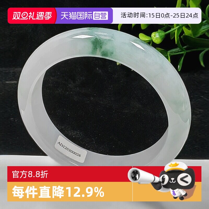 【自营】浅语拾光缅甸天然A货翡翠冰透飘绿花清莹种老水足玉手镯