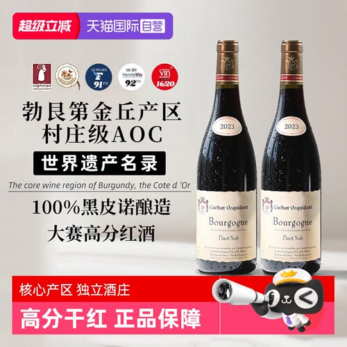 【自营】法国进口勃艮第金丘AOC黑皮诺干红葡萄酒正品红酒礼盒装