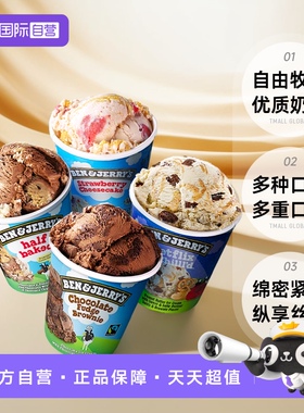 【自营】4桶装Ben&Jerry's本杰瑞冰激淋草莓布朗尼巧克力进口雪糕