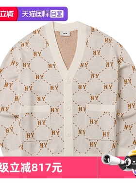 【自营】MLB外套男装女装复古老花针织夹克v领休闲开衫3AKCM0144