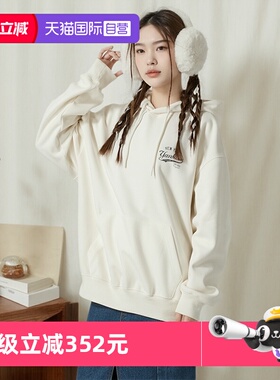 【自营】MLB连帽卫衣新款男女装休闲服情侣奶油色套头衫3AHDV0551