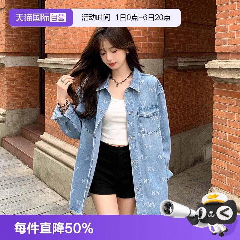 【自营】MLB长袖衬衫男装女装牛仔配色复古老花上衣外套运动夹克图片