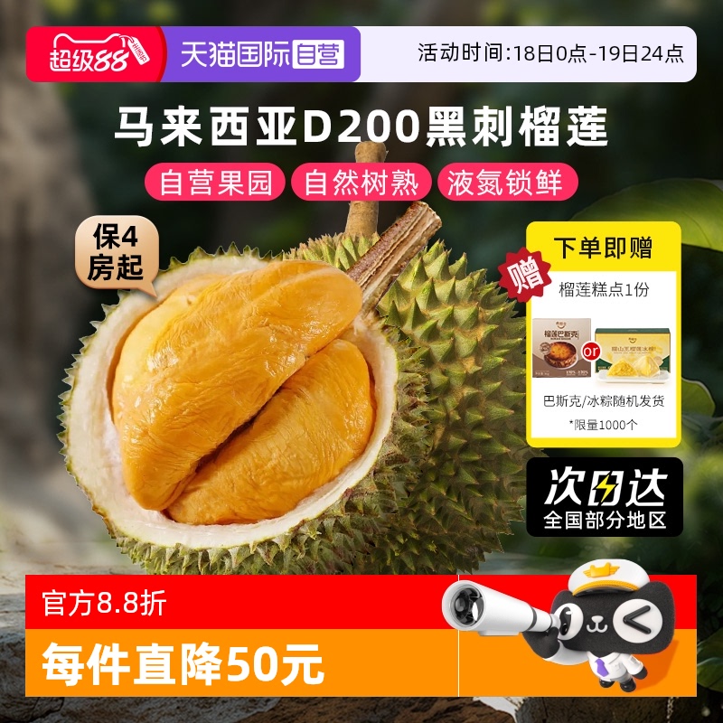 自营马来西亚黑刺榴莲整果树熟