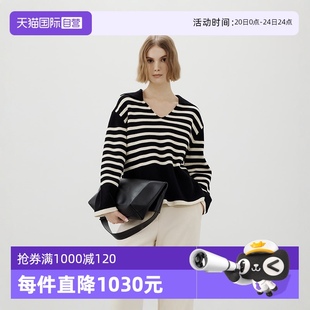 商场同款 Polo 女 翻领半开襟不规则条纹针织衫 自营 Marc