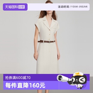 领连衣裙女2025夏新款 ELLE老钱风轻职场西装 气质亚麻长裙 自营