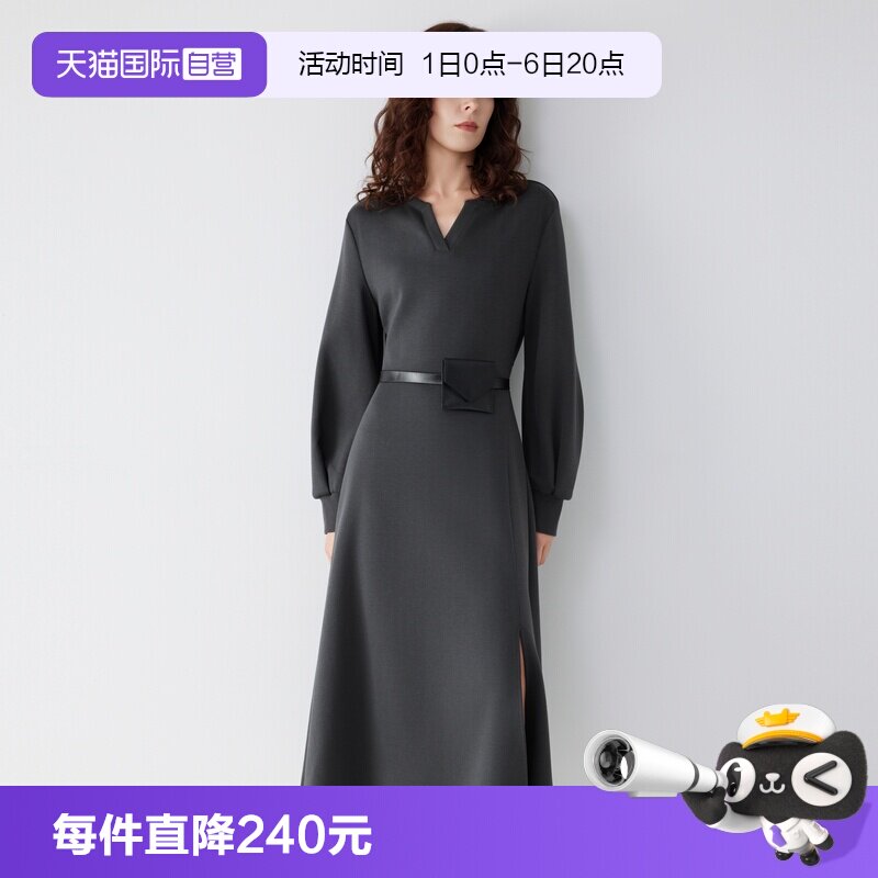 ELLE灰色假两件镂空连衣裙图片