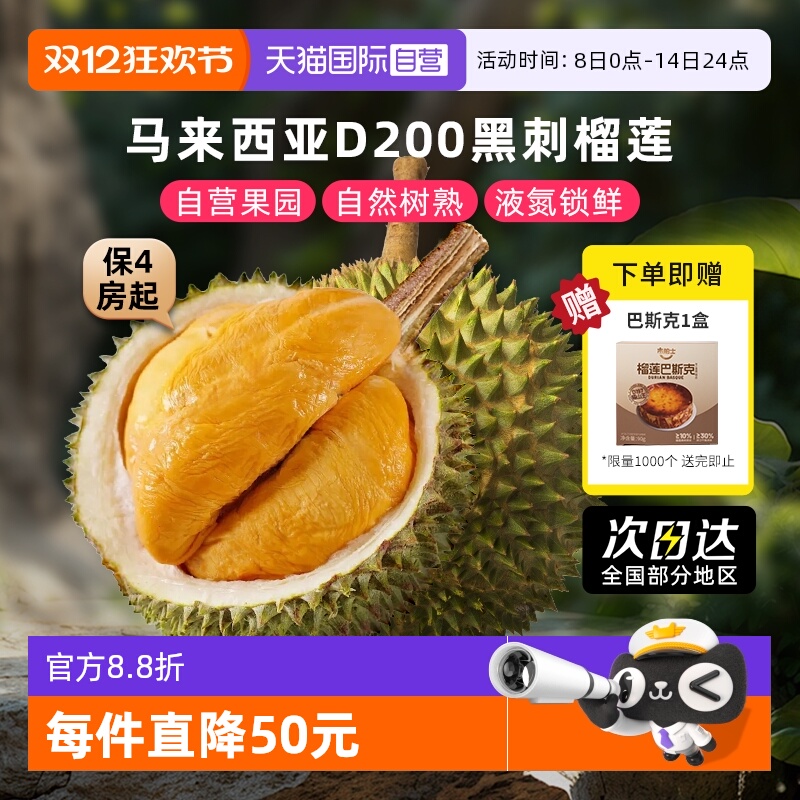 自营马来西亚黑刺榴莲整果树熟