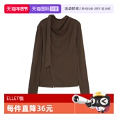 飘带领打底上衣 T恤女2025冬新款 自营 ELLE咖啡色复古磨毛长袖