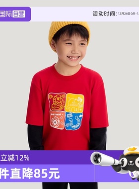 【自营】阿迪达斯新年款男女儿童红色纯棉上衣童装宽松卫衣KV6980