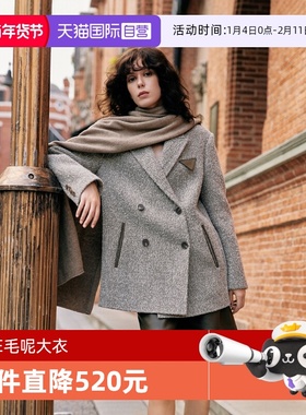 【自营】【巴黎系列】ELLE绵羊毛双面呢大衣女24冬小个子毛呢外套