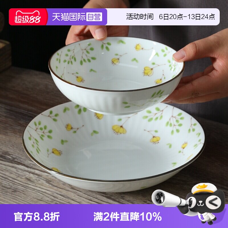 【自营】美浓烧日本进口餐具沙拉碗甜品碗汤盘深盘日式釉下彩煮物