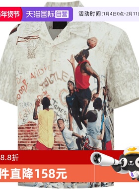 【自营】Jordan耐克男子短袖衬衫涂鸦印花翻领运动T恤HF9348-133