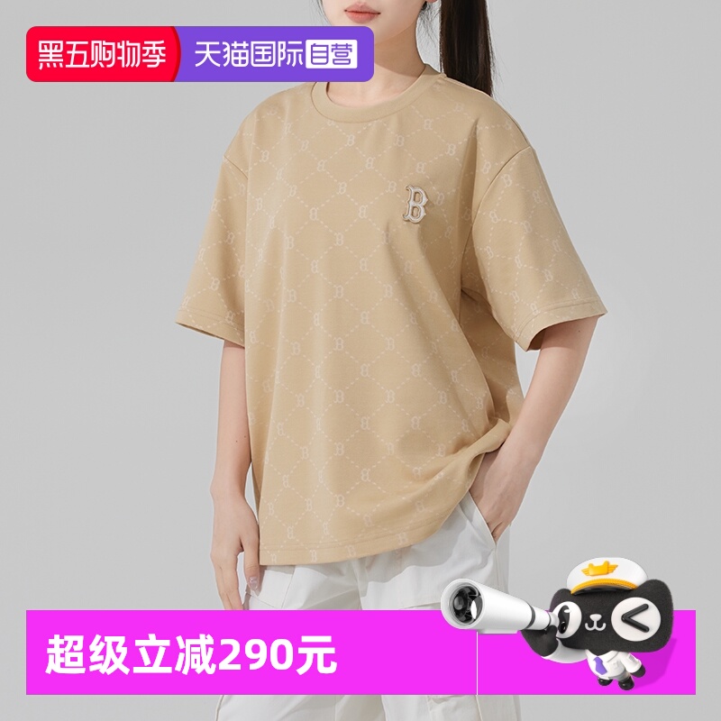 【自营】MLB短袖女装男装情侣上衣圆领半袖休闲服满印钻石老花T恤