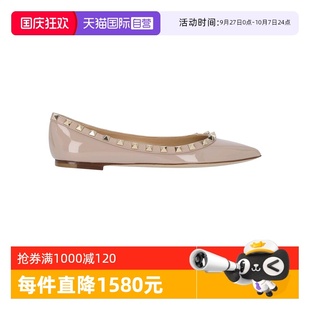 Valentino 華倫天奴女款 漆皮金色鉚釘綴飾平底鞋 自營