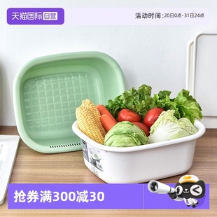 洗菜盆沥水篮厨房滤水篮家用瓜果蔬菜篮子塑料方形进口 日本Asvel