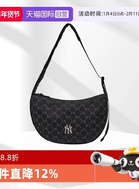 【自营】MLB男女时尚复古老花月牙包NY满印可调节单肩挎包CRMV45N