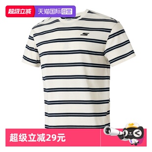 新款 男装 女装 休闲运动短袖 斯凯奇夏季 条纹针织圆领衫 T恤 自营