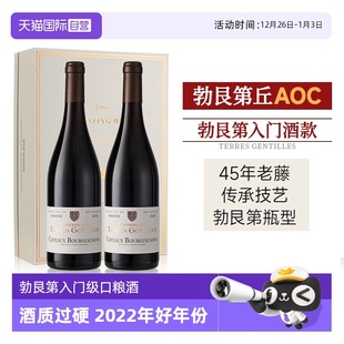 法国进口勃艮第丘黑皮诺AOC红酒干红葡萄酒双支礼盒装 自营