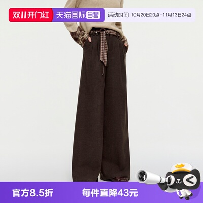 ELLE法式格纹休闲裤子女