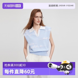 自营 针织短袖 ELLE设计感提花无袖 气质优雅T恤 女2025夏季 新款