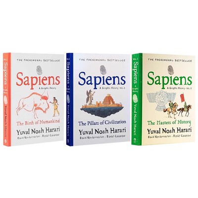 【自营】预售 英文原版 Sapiens 人类简史3册合售 从动物到上帝 漫画版 尤瓦尔·赫拉利 Yuval Noah Harari 世界通史
