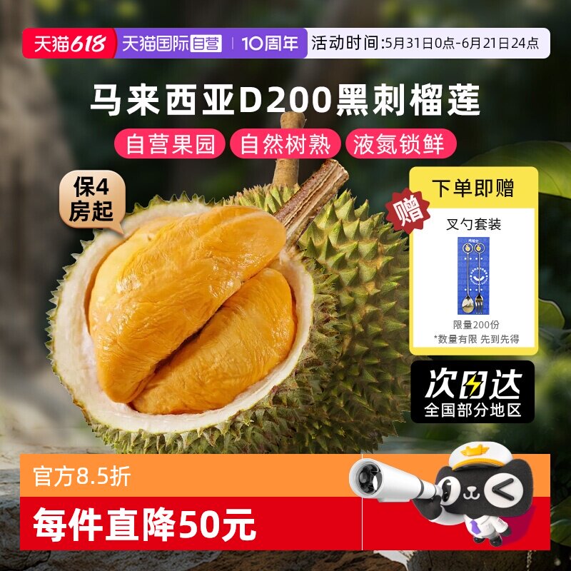 自营马来西亚黑刺榴莲整果树熟