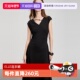 显瘦气质优雅长裙 V领连衣裙女2025夏款 自营 ELLE黑色串珠修身