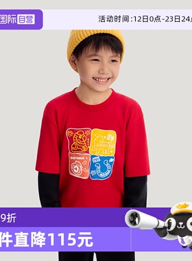 【自营】阿迪达斯新年款男女儿童红色纯棉上衣童装宽松卫衣KV6980