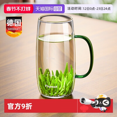 德国玻璃泡茶杯绿茶花茶杯带把手