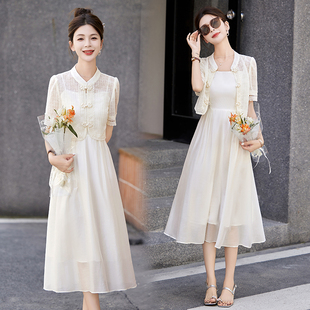 春装女款2026年新款高级感小个子夏季新中式国风蕾丝套装连衣裙