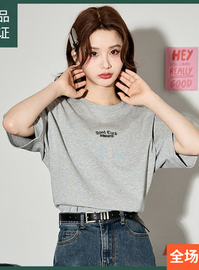 唐狮短袖白色T恤女2024新款宽松打底衫学院风刺绣上衣女设计感sz