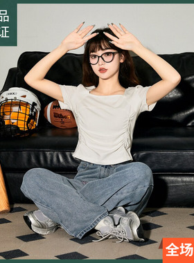 唐狮2024新款短袖T恤女夏季设计感短款上衣女韩版chic小众体恤sz