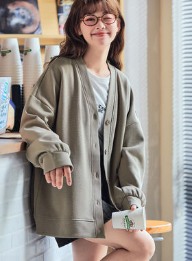 唐狮2026秋季新款外套女棒球服针织开衫短款V领针织开衫短款外套z