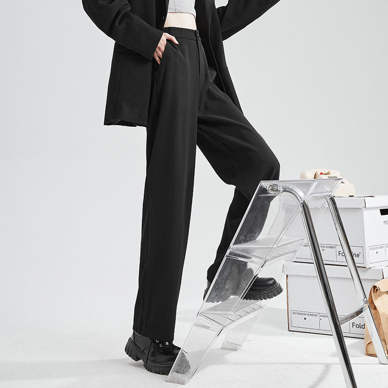唐狮2022年春夏新款女休闲裤西装拖地裤垂感高级夏季薄款显高阔腿