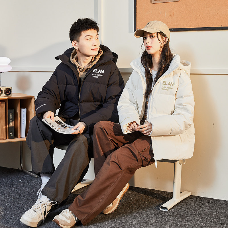 唐狮特价冬季新款情侣装羽绒服男女连帽印花短款运动面包服外套潮