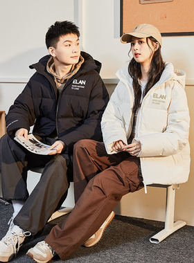 唐狮特价冬季新款情侣装羽绒服男女连帽印花短款运动面包服外套潮