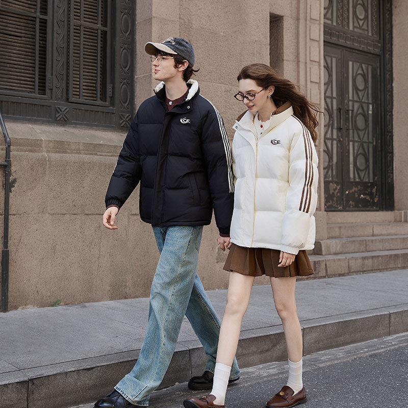 唐狮正品秋冬季情侣短款羽绒服立领袖子撞色拼条男款羽绒外套女士