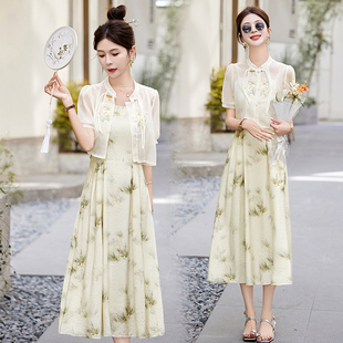 春装女款2026年新款高级感夏季新款新中式国风刺绣连衣裙套装