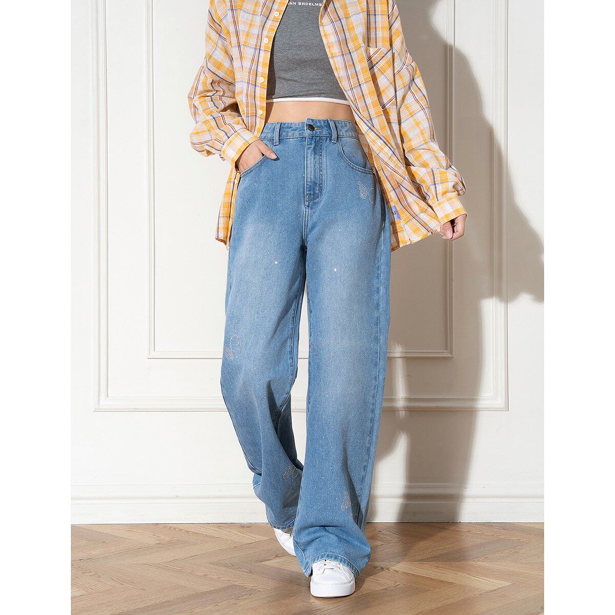 唐狮2026春秋季新款直筒长裤牛仔裤女小个子裤子高级感慵懒牛仔蓝