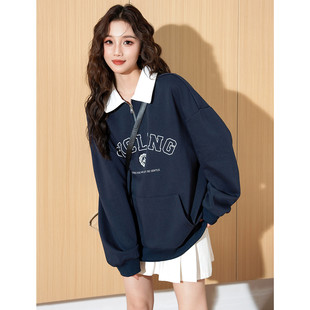 唐狮2026春装新款女士卫衣翻领撞色学院风高级感洋气时尚韩系穿搭