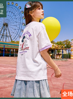 [史努比联名]唐狮T恤女夏季短袖2024新款爆款撞色上衣女学院风sz